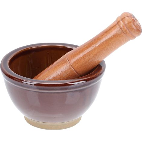 Pilon et Ail Céramique et Bois Outil de Cuisine pour Piler Ail et Autres Ingrédients (1/5)