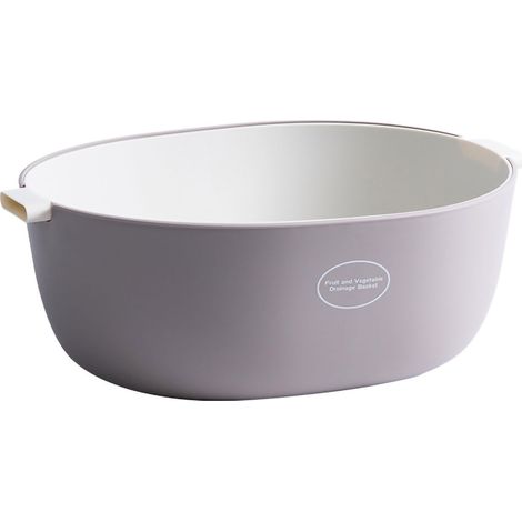 Panier de Drainage de Cuisine Double Couche avec Poignée pour Légumes et Fruits, Trou d'Égouttage Croisé Gris Clair (1/5)