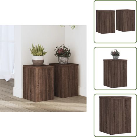 The Living Store Pflanzenständer 2 Stk. Braun Eiche 20x20x30 cm Holzwerkstoff - Blumenständer - Pflanzenständer - Indoor Pflanzenhalter - Holzwerkstoffmöbel - Wohnzimmerdeko (1/5)