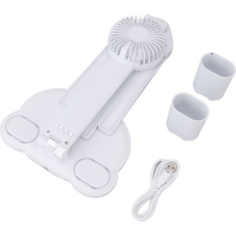 Lampe de bureau LED avec ventilateur, porte-stylo, commande tactile à quatre têtes, intensité lumineuse réglable, lampe de table pliable pour étudier, lire, manucure et réparation (1/5)