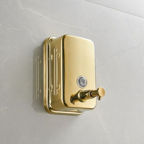 Distributeur de savon mural commercial en acier inoxydable avec pompe manuelle antirouille et étanche, pour salle de bain et restaurant, 500 ml (or) (1/5)