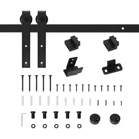 Système de porte coulissante en acier carbone noir 183x0,6x18 cm avec accessoires (1/5)