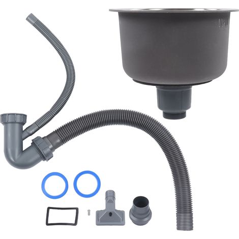 Mini-évier rond en acier inoxydable, vasque ronde avec bonde, diamètre 30 cm (1/5)