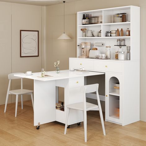 Küchenschrank 120x45x180 cm Weiß MDF mit Arbeitsfläche, 2 Schubladen, Lochplatte und verstellbarem Einlegeboden (1/5)