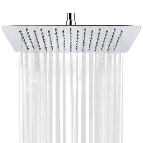 Pommeau de douche à main ultra-mince, pommeau de douche carré, acier inoxydable 304 avec buse en silicone, accessoires de salle de bain (25 cm) (1/5)