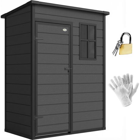 Outsunny 5' x 3' Garden Shed w/ Floor, Lockable Door, Window and Vent, Dark Grey (1/5)