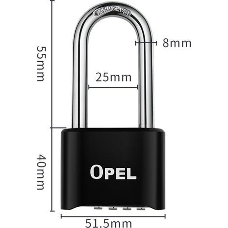 4-Digit Combination Padlock, 52mm Outdoor Waterproof Padlock, Robust and Anti-Theft, 8mm Combination Latch, Black, 50mm Long Beam (1/5)