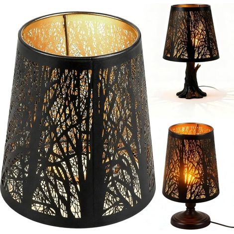 Table lamp shade, E27 metal lampshade with tree shadow design, vintage iron lampshade with artistic hollow design for floor and pendant lamps, bedroom decoration, 14 x (1/5)