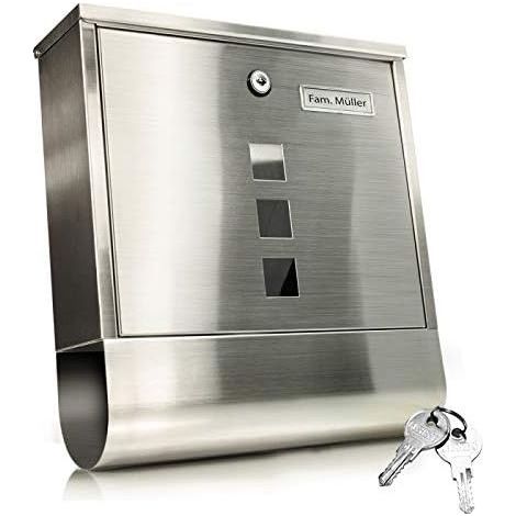 2210 Modern Letterbox with Newspaper Roll, Brushed Steel, with Window, Nameplate & Protective Flap, Lockable, Fixing Material and 2 Keys, Anthracite (1/5)