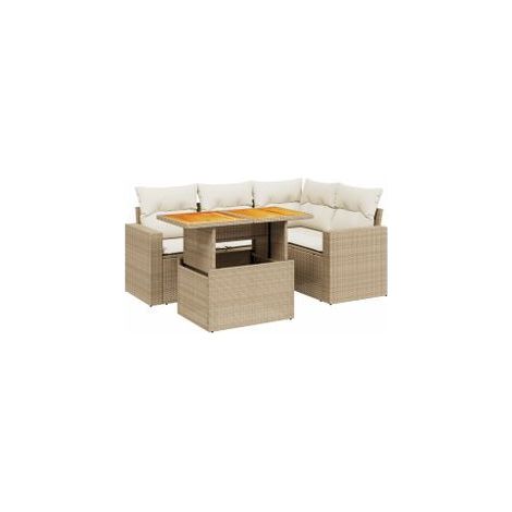 Salon de jardin avec coussins 5 pcs beige résine tressée (1/4)