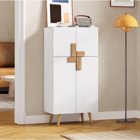 Buffet cuisine 147x40x86 cm MDF blanc LED 2 tiroirs 4 portes avec plan de travail - CHICFURN (1/5)