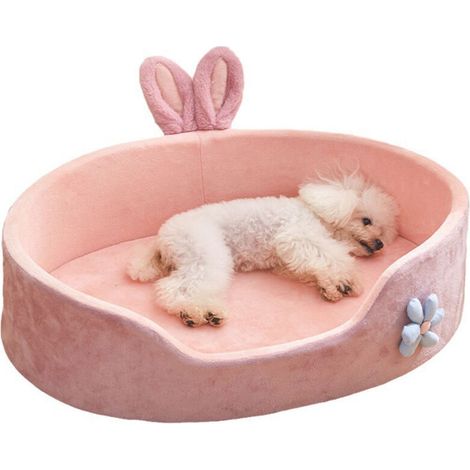 Lit rose pour animaux de compagnie, amovible, lavable, pour chien, doux, confortable, chaud, chat, pour quatre saisons, L (1/5)