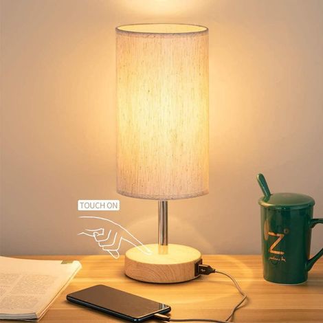 Lampe de chevet, 3 Températures de Couleur Contrôle Tactile, 2 Ports USB de Charge, Ampoules E27, pour chambre, le salon (Ampoule incluse) (1/5)