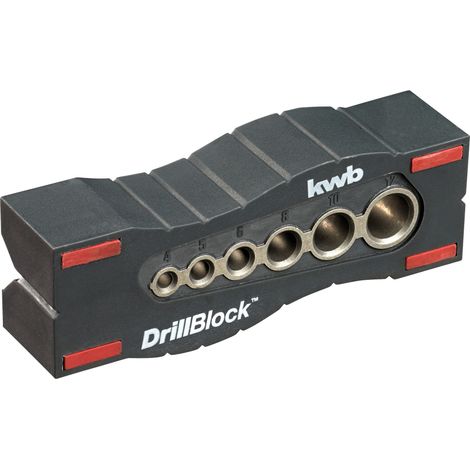 kwb Bohrhilfe / Bohrlehre Ø 44899 mm DrillBlock für rechtwinklige / gerade u. präzise Bohrungen auf Oberflächen, Rundmaterialien und Kanten inkl. Grip-Points