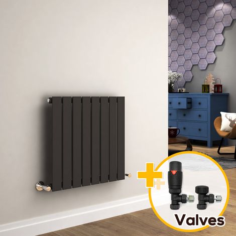 ELEGANT 600 x 600 mm Anthracite Horizontal Column Designer Radiator Single Flat Panel Radiator Heater + Anthracite Thermostatic Radiator Valves (1/5)