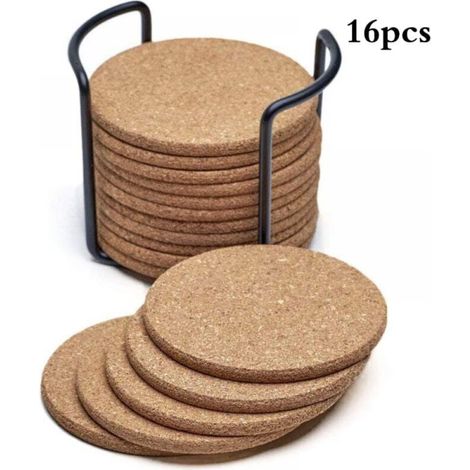 Round natural cork coasters, 16 pieces. Absorbent, eco-friendly, heat-resistant, and reusable. (1/5)