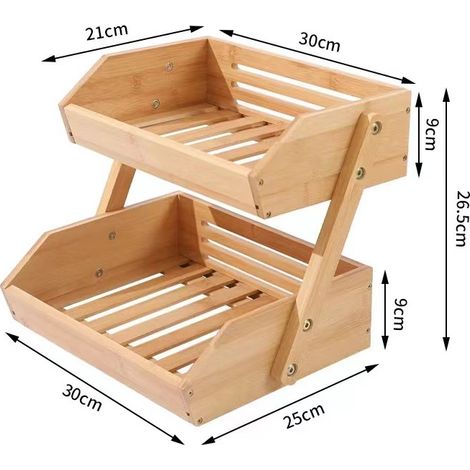 Support de Corbeille à Fruits en Bambou 2 Niveaux Naturel 30x25x26.5cm (1/5)