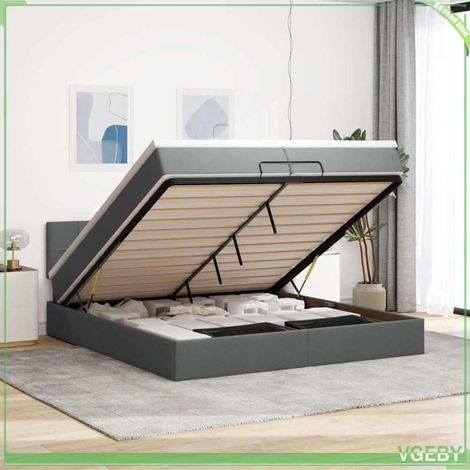 Cadre de lit ottoman - 3312334 - 200x200 cm - Rangement hydraulique - Tissu gris foncé (1/5)