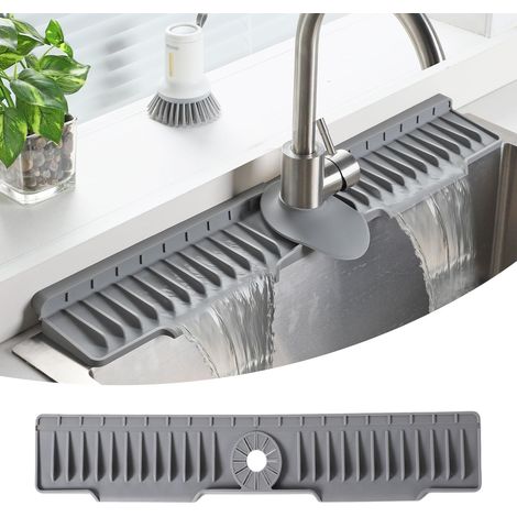 Tapis de robinet en silicone de 61 cm pour évier de cuisine avec pente à 8° pour un auto-drainage rapide, protection anti-éclaboussures pour robinet de cuisine et de salle de bain, facile d'entretien (1/5)