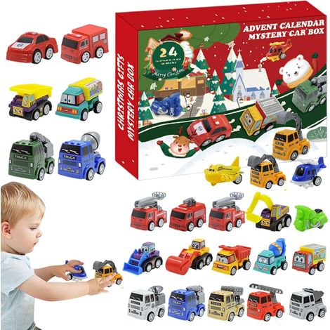 Calendario dell'Avvento per ragazzi - Calendario del conto alla rovescia per bambini - Calendario del conto alla rovescia di 24 giorni - Set regalo con 24 mini veicoli pull-back