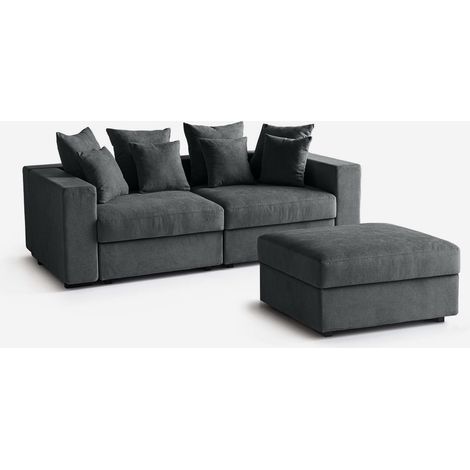 Divano modulare da salotto sfoderabile con pouf e cuscini Cortina D - Grigio