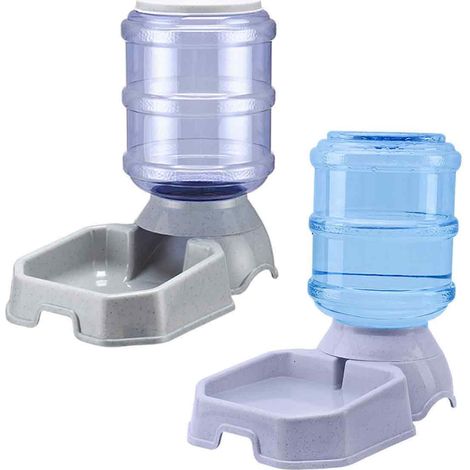 Lot de 2 distributeurs automatiques d'eau et de nourriture pour chats, adaptés aux petits et moyens chiens, chiots et chatons. Grande capacité : 1 gallon x 2 (marbre). (1/5)