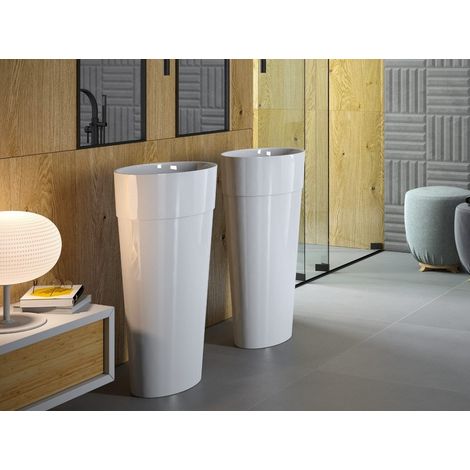 Vasque sur pieds blanc brillant avec bonde chrome UNIQUA (1/4)