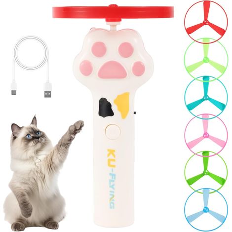 Ensemble Lanceur Jouet à Rapporter pour Chat, Jouet d'exercice Interactif Comprenant 6 Disques Volants et Câble Chargement pour Accessoires d'Intérieur et d'Extérieur (1/5)