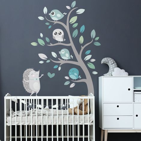 Stickers muraux Sticker Mural Autocollant - HÉRISSON & OISEAUX EN NATURE - Stickers adhésifs - 65x50cm (1/5)