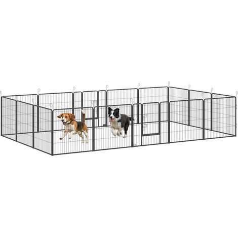 Parc pour chiot enclos modulable 16 panneaux pliables avec porte 3,2x3,2x0,8m gris usage intérieur et extérieur (1/5)