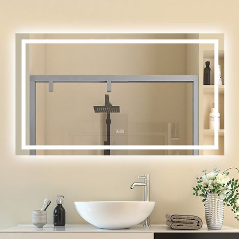 SKY 120x70cm Bluetooth Rectangle LED Bathroom Mirror,Illuminated Bathroom LED Mirror with Speaker,Anti-fog,Wall Mounted,3 Lighting Modes,Dimmable,Backlit,IP44