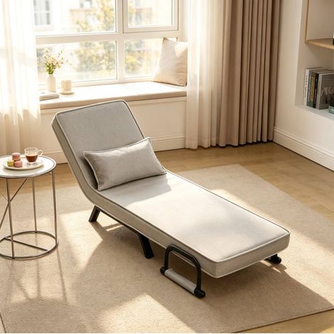 Sillón cama 65x78x75 cm gris claro en lino y metal 3 en 1 con respaldo ajustable (1/5)