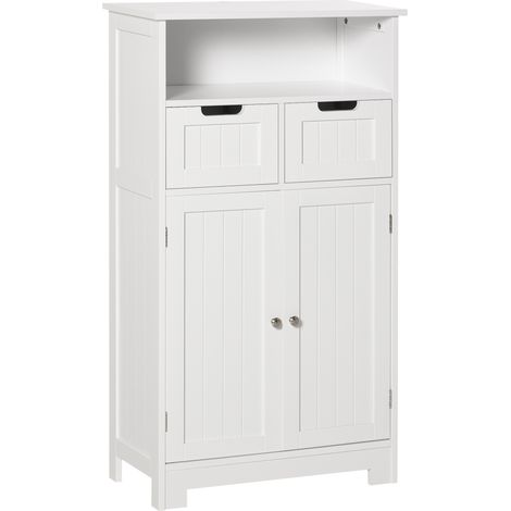 Kleankin Badezimmerschrank, Aufbewahrungsmöbel mit 2 Schubladen, Nische, Schrank mit Tür, verstellbarer Einlegeboden, Badezimmerschrank, Küchenschrank, Wohnzimmerschrank, 60 x 30 x 109 cm, Weiß