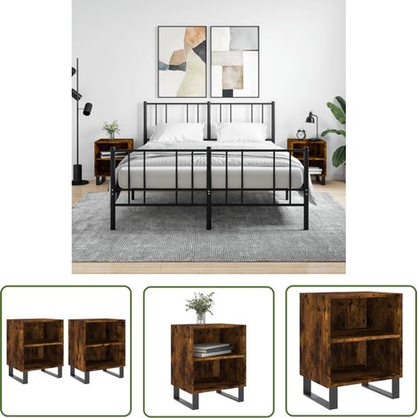 The Living Store Nachttische 2 Stk. Räuchereiche 40x30x50 cm Holzwerkstoff - Holznachtttische - Schlafzimmermöbel - Nachttische Set - Wohnzimmer Dekoration - Beistelltisch (1/5)