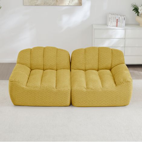 Sofá modular de 2 plazas 210x104x79 cm amarillo, sin montaje, tejido de felpa, diseño concha MEUBLIV (1/5)