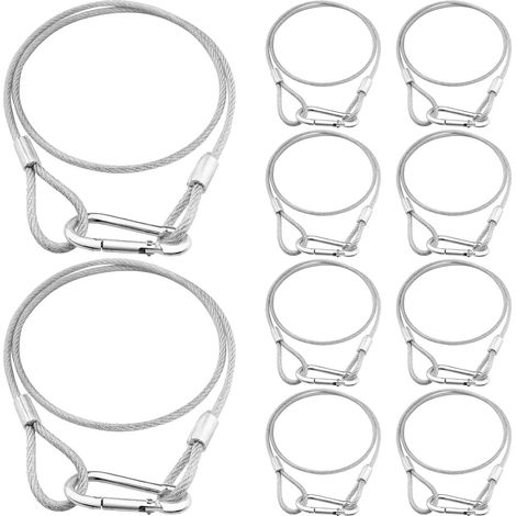 câbles de Sécurité 10 Pack, Czgor 81,3cm Safety Rope en acier Inoxydable avec Mousqueton de Verrouillage pour éclairage de Scène, Verrou de vélo, Capacité de Charge de 50 kg (1/5)