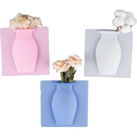 Set di 3 vasi da fiori in silicone con strato adesivo, vasi rimovibili e riutilizzabili, adesivi murali per finestre e decorazioni d'interni (multicolore).