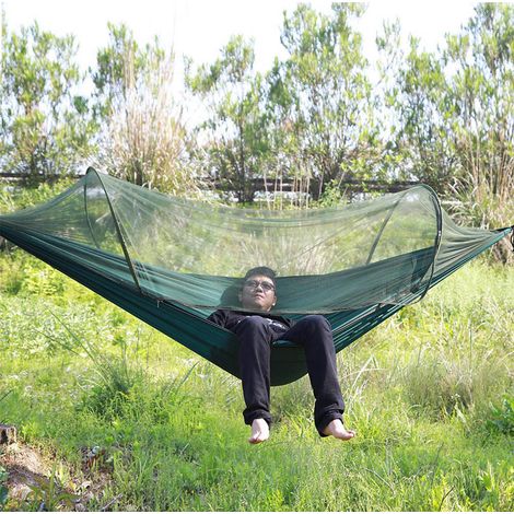 Hamac de voyage portable double/simple avec moustiquaire (vert foncé) (1/5)