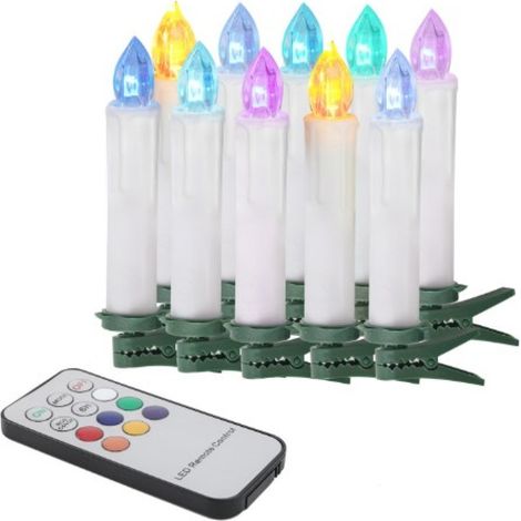 Velocas Sin Cable Con Llamas LED - 10 Unidades - Para Árbol De Navidad Fiesta Boda Decoración Interior - Con Clips Y Mando A Distancia (1/5)