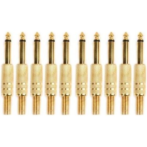 10 Pcs Plaqué Or 6.35mm Mâle 1/4 Prise Jack Mono Connecteur Audio À Souder (1/5)