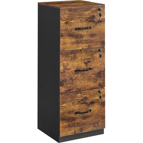 Armario de oficina con 3 cajones armario para documentos soporte para impresora 3 cajones con cerradura 40 x 41 x 103 cm barra ajustable para colgar archivos marrón 120004804