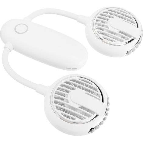 Tragbarer, doppelköpfiger USB-Nackenventilator mit 360°-Drehung, weiß, ideal für Wanderungen und Outdoor-Reisen (1/5)