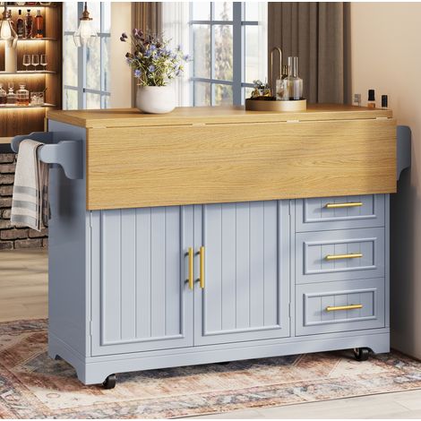 Isola cucina mobile 120x40x95 cm in MDF e metallo blu grigio con contenitore - MEUBLIV (1/5)