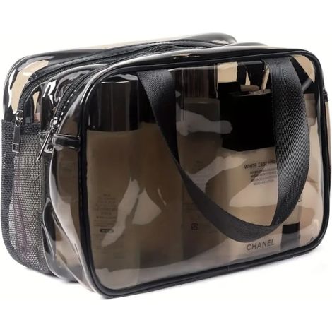Grande trousse de maquillage transparente, trousse de toilette imperméable pour les voyages, sac en PVC transparent avec fermeture éclair et poignée (1/5)