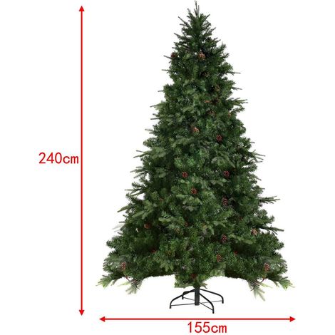 Sapin de Noël artificiel vert 240 cm avec lumières LED blanc chaud et pied métallique stable pour intérieur et extérieur (1/5)