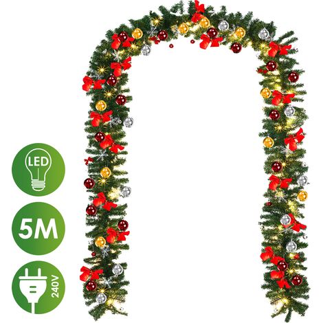 Randaco Ghirlanda natalizia LED 5 m, 100 LED bianco caldo, 8 modalità, 320 rami, decorata (1/5)