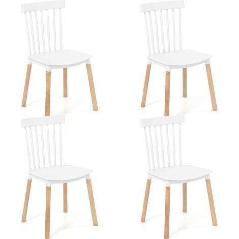 COSTWAY Set of 4 Windsor Dining Chairs Kitchen Armless Side Chairs-White (1/5)