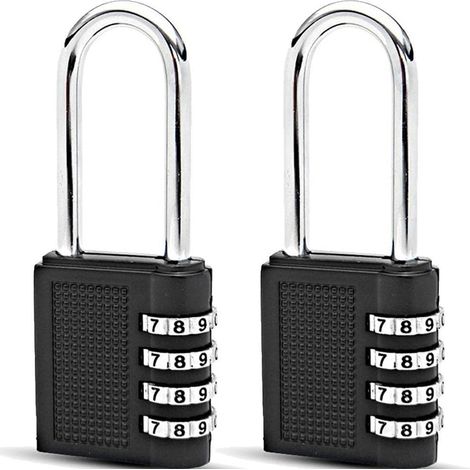 Lot de 2 cadenas à combinaison, anse longue, étanches, réinitialisables à 4 chiffres (1/5)
