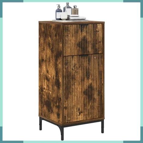 Cabinet de salle de bain - 883399 - Chêne fumé - Avec tiroir et 2 portes - 39,5 x 36 x 88 cm (1/5)