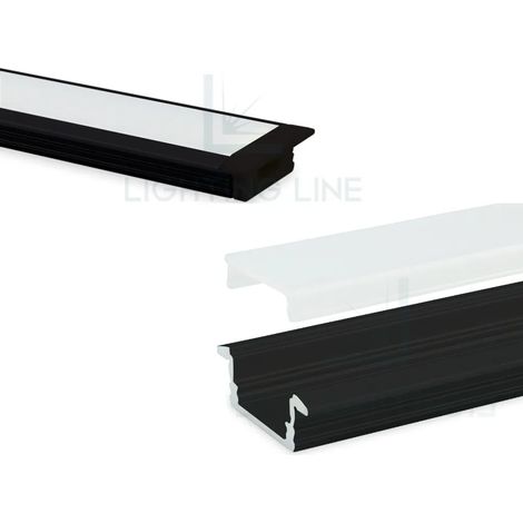 PROFILO PER LED DA INCASSO VERNICIATO NERO CON COPERTURA OPACA BARRA 3,0 MT (1/3)